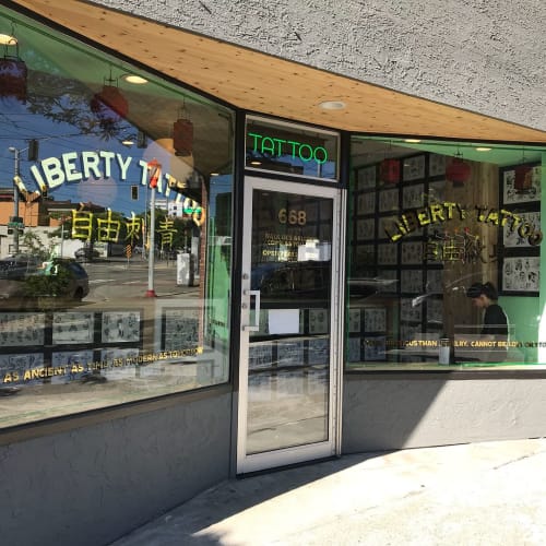 Storefront Sign | Signage by Zach Rockstad | Liberty Tattoo Chinatown in Seattle