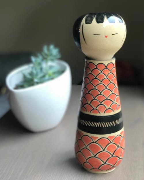 Kokeshi-Inspired Ceramic Doll with Carved Pattern | Sculptures by Jennifer Fujimoto