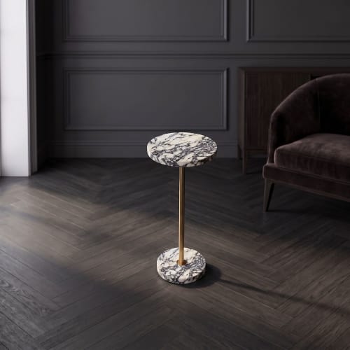 Calacatta Viola Marble Side Table,Round Stone Accent Table | End Table in Tables by Stonetic