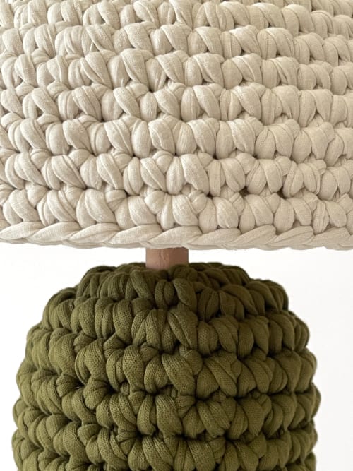 The Knitty Table Lamp in Dark Olive and Cream | Lamps by Meg Morrison