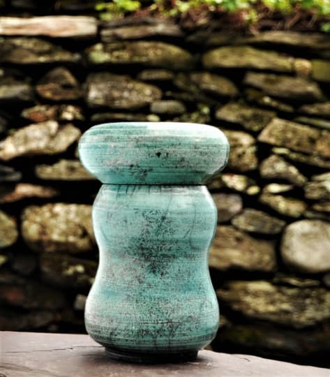 Crackled green Raku pottery cremation urn for ashes | Vases & Vessels by Robin Badger & Robert Chartier