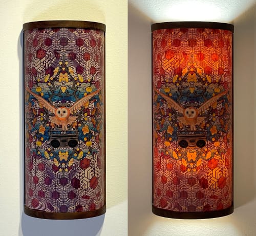 boombox owl sconce in purples | Sconces by Mad King Productions