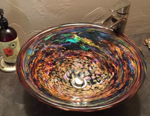 "Orion's Nebula" - Blown Glass Sink | Water Fixtures by White Elk's Visions in Glass - Glass Artisan, Marty White Elk Holmes & COO, Jo Pierce