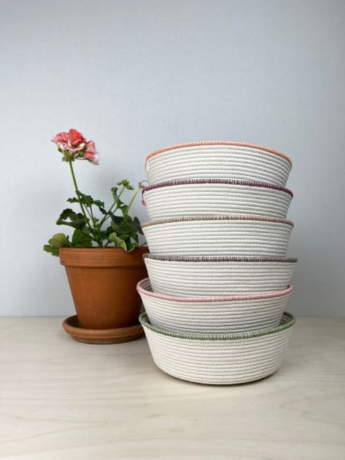Decorative cotton rope bowl with coloured trim - 7" | Decorative Bowl in Decorative Objects by Crafting the Harvest