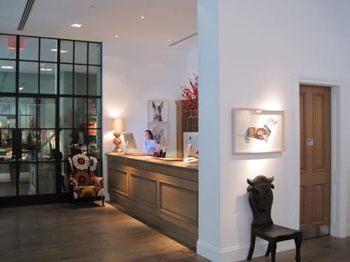 Artworks as part of Kit Kemp's permanent collection at The Crosby Street Hotel | Art & Wall Decor by Peter Clark Collage | Crosby Street Hotel in New York