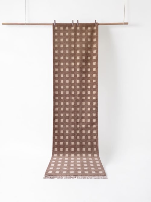 Handwoven Woolen Brown & White Runner Rug | Rugs by Evergreen Carpets