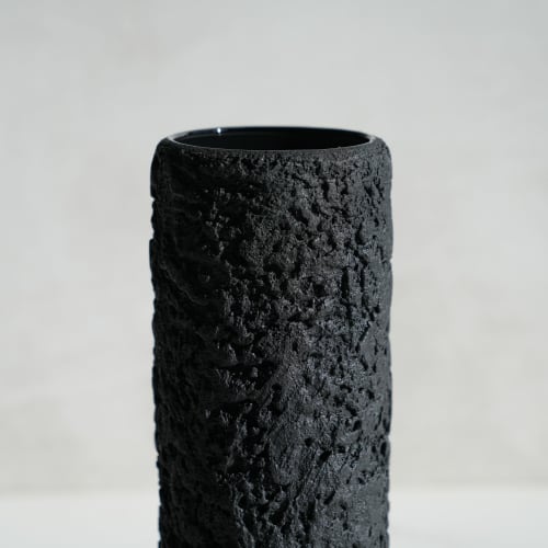 Cylinder Vase in Textured Carbon Black Concrete | Vases & Vessels by Carolyn Powers Designs