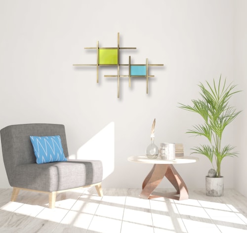 "Gridded" AP Glass and Metal Wall Sculpture | Wall Hangings by Karo Studios
