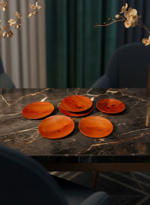 Cherry Wood Plate Set | Hand-Turned Luxury Dining Essentials | Decorative Bowl in Decorative Objects by Holzkunst Samuel Meisinger