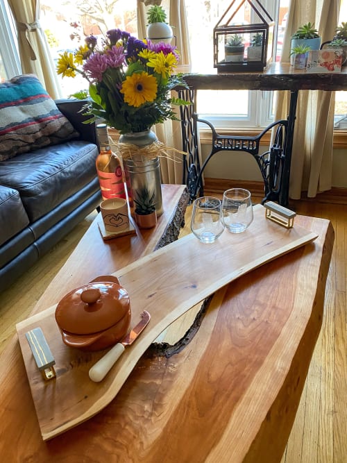 Cherry Charcuterie Board | Concrete & Gold Handles | Tableware by D&D Wood Art