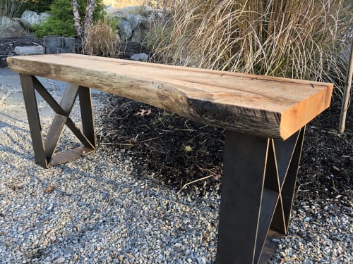 Rustic Oak Bench | Benches & Ottomans by Evari Woodwork Designs