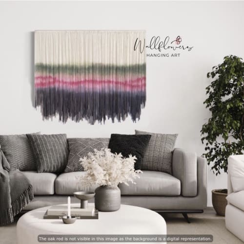 LAURINA Green Pink Textile Wall Hanging, Dip Dye Fiber Art | Tapestry in Wall Hangings by Wallflowers Hanging Art