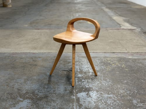 Mid Century Modern Swiveling Dining Chair: Carved Tractor Seat stool, USA made | Chairs by Marco Bogazzi