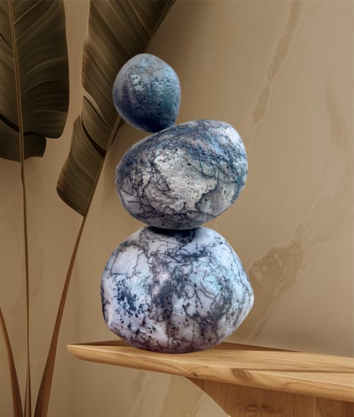 Horsehair Raku Cairn | Elemental Balance: Veins on Fire | Sculptures by Elena Miller