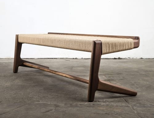 Rian Cantilever Long Bench, Hardwood, Woven Danish Cord | Benches & Ottomans by Semigood Design