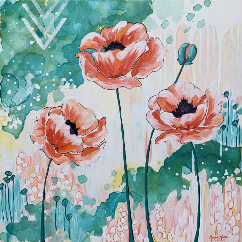 "Summer Breeze" Floral Poppy Painting | Oil And Acrylic Painting in Paintings by Mandy Martin Art