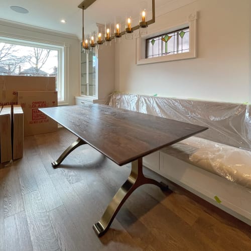Charcoal Walnut Bronze Wishbone Table | Dining Table in Tables by YJ Interiors