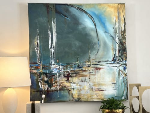 Blue Green Abstract | Mixed Media by Michele D. Lee - Fine Artist