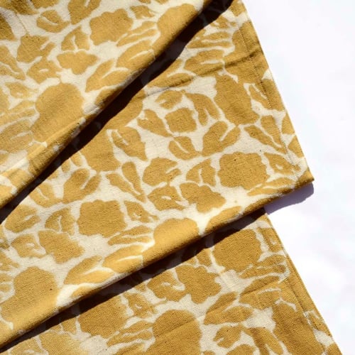 Block Print Organic Cotton Mustard Table Runner - Yan | Linens & Bedding by ichcha