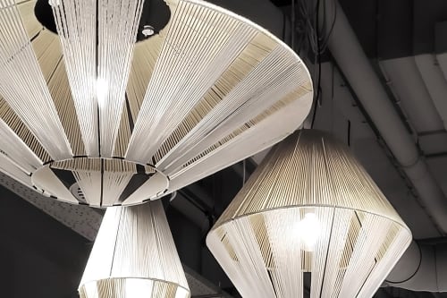 Custom-Wrapped Yarn Lighting Fixtures V1 V2 V3 | Pendants by ADAMLAMP | Dockyard Etele Plaza in Budapest