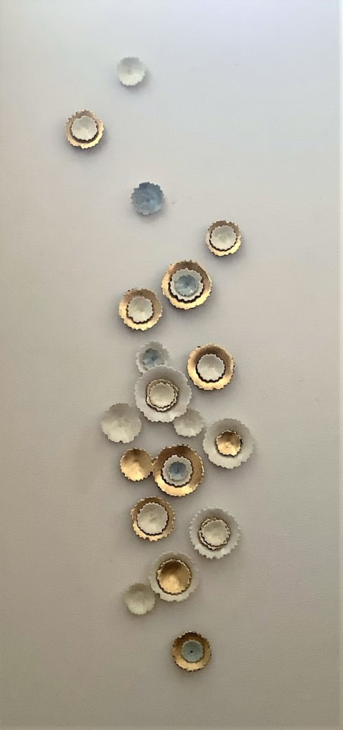 Aqua Lilium  -  Ivory/Blue/Gold | Wall Hangings by Debra Steidel | Las Vegas in Las Vegas