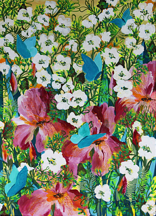 Original Floral Painting WHERE BUTTERFLIES BLOOM | Oil And Acrylic Painting in Paintings by Marinela Puscasu