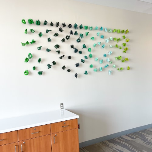 Green Sculptural Wall Grouping | Sculptures by Kelly Sheppard Murray Art | Rex Healthcare in Holly Springs