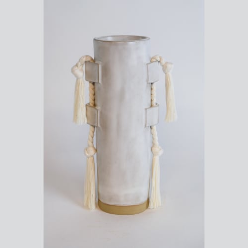 Handmade Ceramic Vase #504 in White with Cotton Braid | Vases & Vessels by Karen Gayle Tinney
