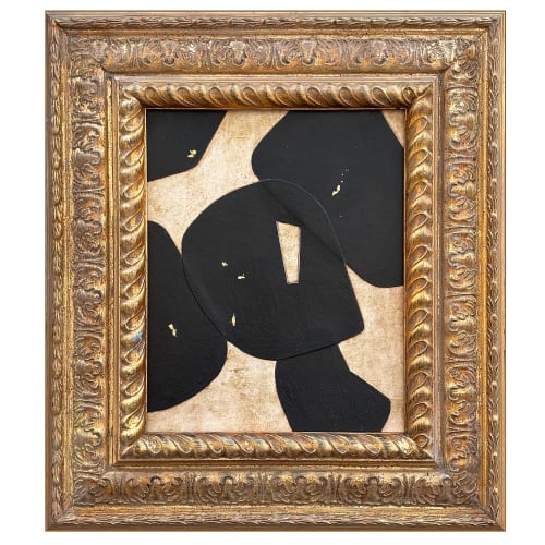Contemporary Black and White Collage in Vintage Gold Frame | Paintings by Suzanne Nicoll Studio