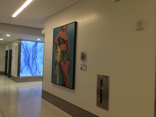 'Yellow Beach Towel', 72"x48", original oil painting | Paintings by T.S. Harris aka Tracey Sylvester Harris | Delta Sky Club in Los Angeles