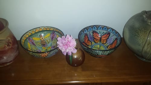 Monarch butterfly bowl and ornate bee bowl | Tableware by Clay Lick Creek Pottery
