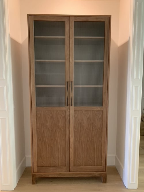 Figured Walnut China Hutch with reeded glass doors | Cupboard in Storage by Wooden Imagination