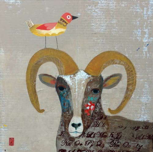 Ram and Bird | Paintings by Nathaniel  Mather | Nathaniel Mather Studio in Nashville
