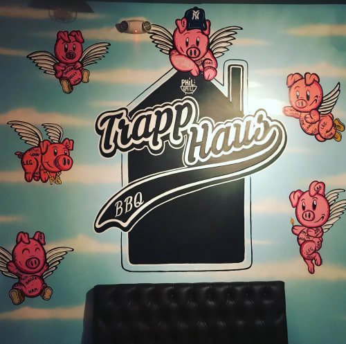 "When BBQ Flys" | Murals by Jesse Perry Art | Trapp Haus BBQ in Phoenix