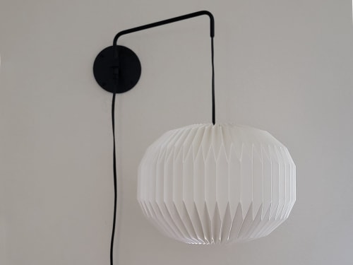 Industrial sconce with pleated round lampshade | Sconces by Studio Pleat