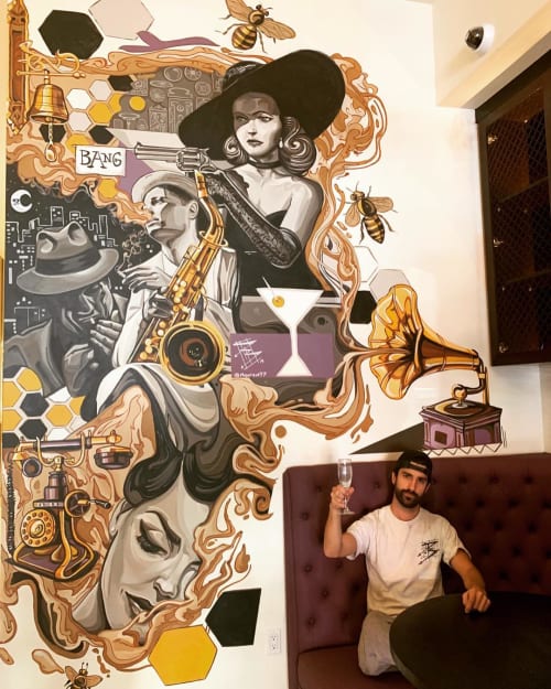 “Noir Nights” | Murals by Phill Bourque | St. Anne’s Restaurant & Bar NoHo in Los Angeles