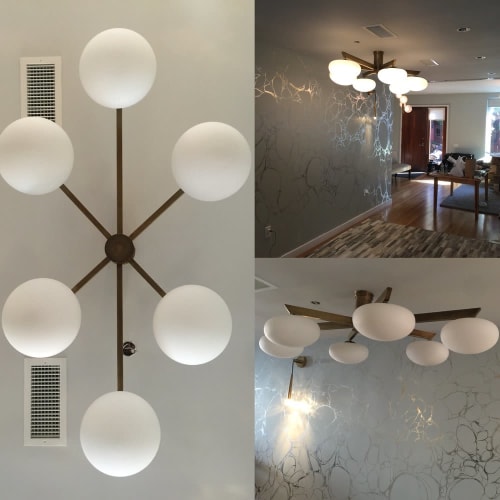 Brass + Glass Angelo Lelli style ceiling fixture | Chandeliers by CP Lighting