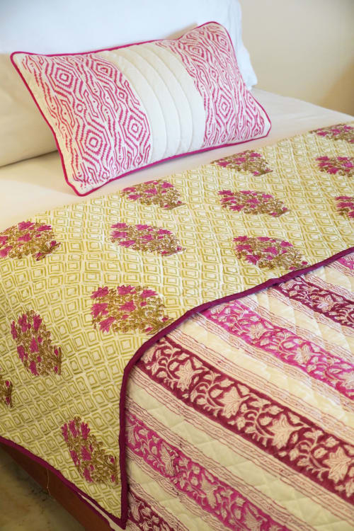 Alternate Rani Floral Striped Quilt | Linens & Bedding by Jaipur Bloc House