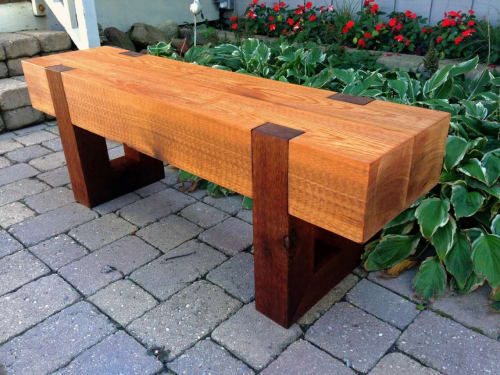 outdoor cedar timber bench | Benches & Ottomans by RealSimpleWood LLC
