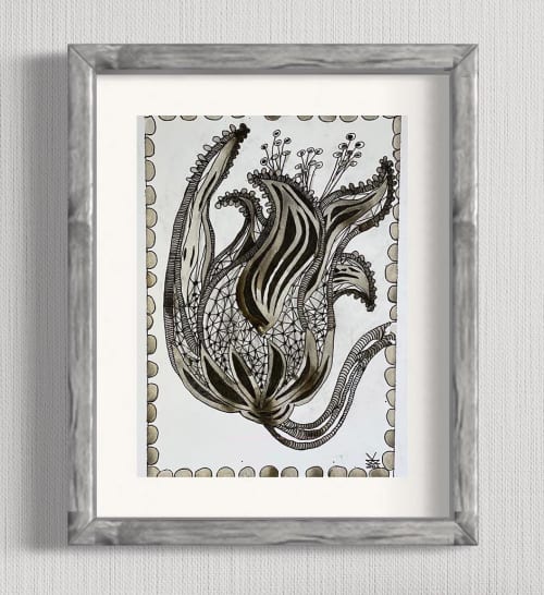 Tulip Vine Original Ink Painting | Paintings by Kelly Watson