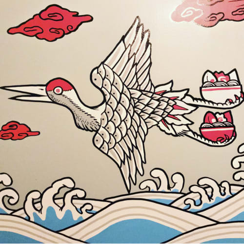 Octopus & Crane Delivers Ramen | Murals by Golden Rabbit Silent Monkey | Akira Ramen & Izakaya in Rockville