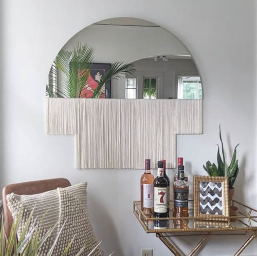 "Aria-Duet" Modern half circle mirror fringe tinted macrame | Wall Hangings by Candice Luter Art & Interiors
