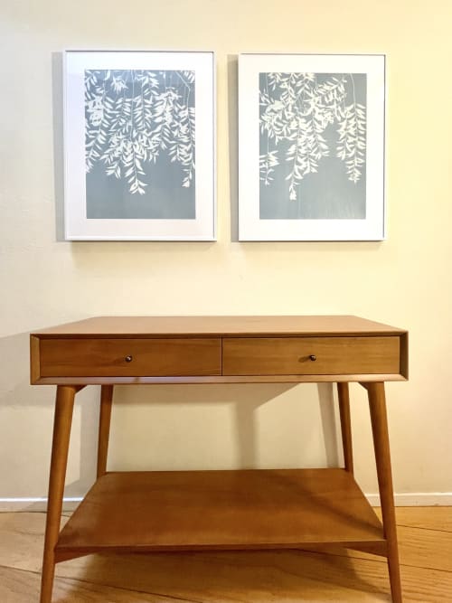 Gray Willow Diptych (Two framed hand-printed cyanotypes) | Photography by Christine So | Firehouse Arts Center in Pleasanton
