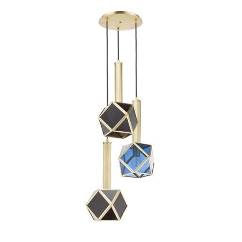 Suspensions with brass structure and colored glasses | Pendants by Bronzetto