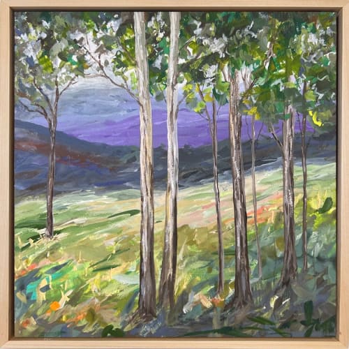 "Beyond the Treeline" small framed painting | Oil And Acrylic Painting in Paintings by Stephanie Thwaites