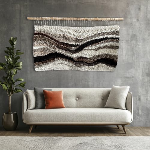 Wool Wall Tapestry in Earthy Neutrals “Organic Flow” | Wall Hangings by KnitushkiStore