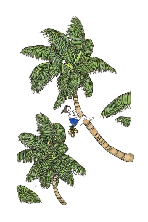 ARTWORK - Coconut Girl 24" by 36" Pen on Bristol Paper | Drawings by Kris Goto | Kris Goto Studio in Honolulu