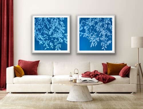 Autumn Twilight Diptych (Two 32 x 32" handmade cyanotypes | Photography by Christine So