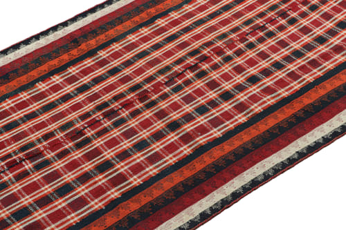 Vintage Persian Kilim in Red with Plaid Multicolor Stripes | Rugs by Rug and Kilim