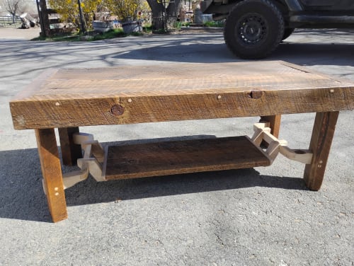 Authentic 19th century mill scarred coffee table | Tables by FrostCanyon Designs/Bo Sanders/the shop